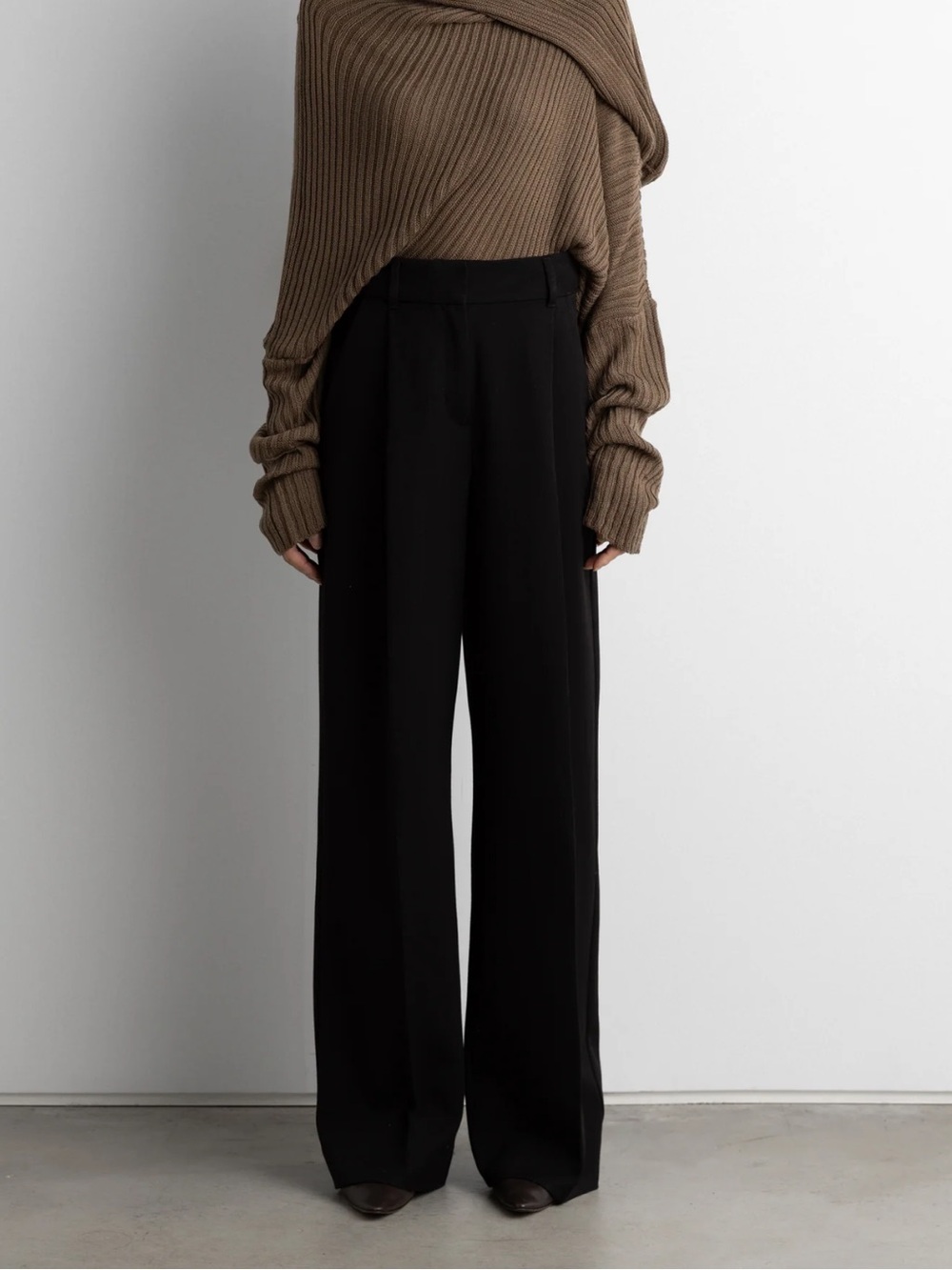 OAK + FORT Black Wide-Leg High-Rise Trousers